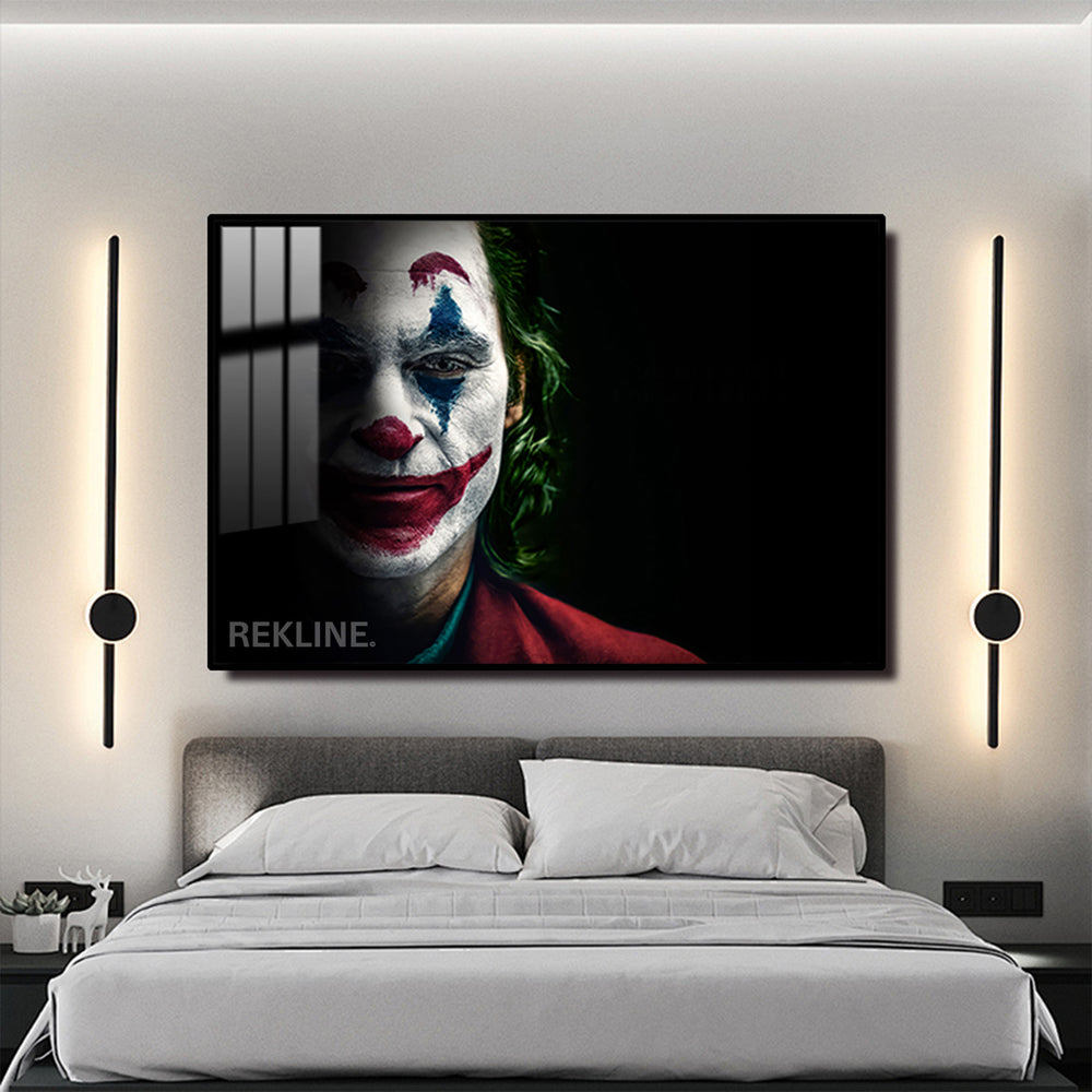 Joker Wall Art | LED Canvas in Gold or Black Frame | 150×100 cm Modern Statement Piece for Bold Interiors | By REKLINE