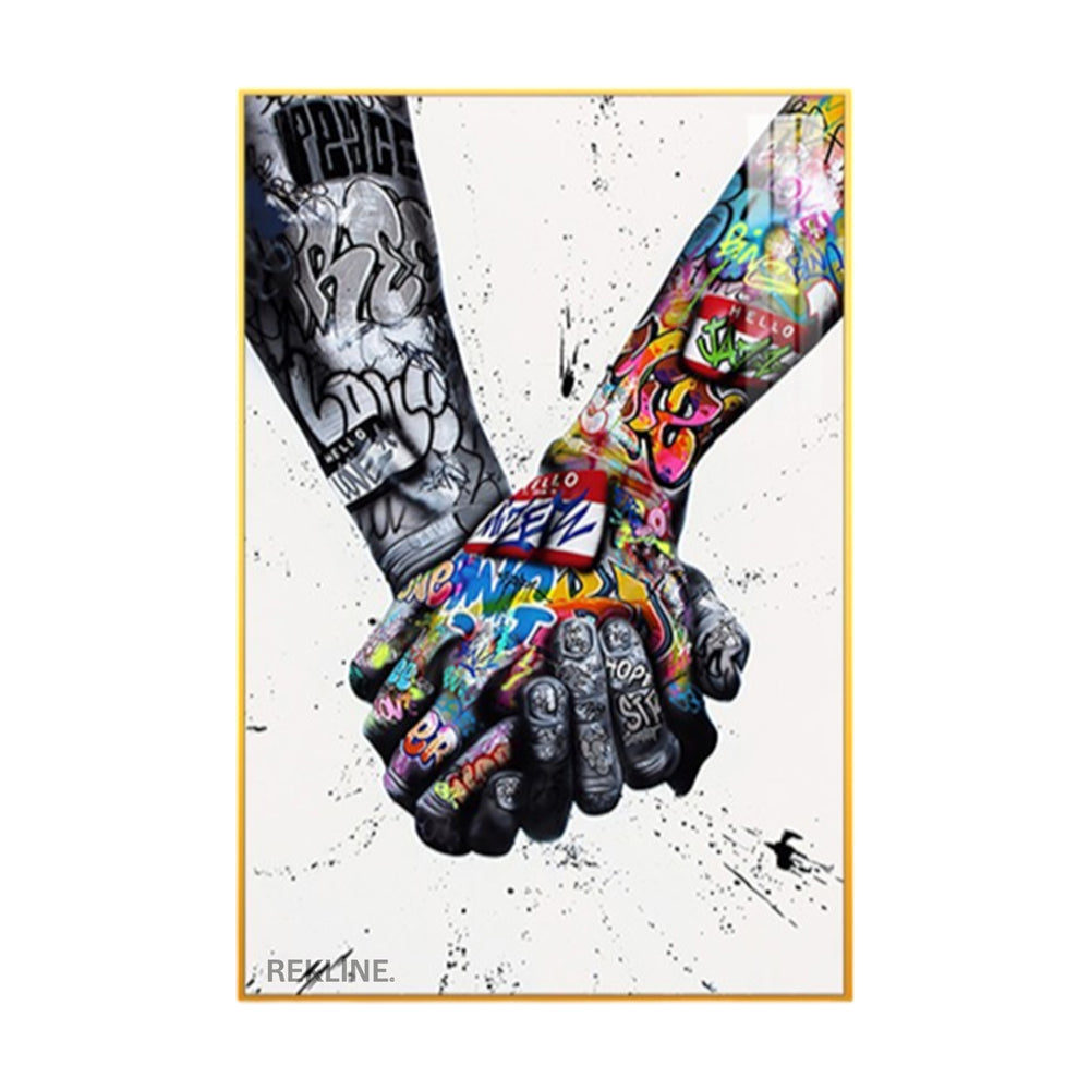 Street-art peace graffiti artwork on illuminated canvas with alloy frame