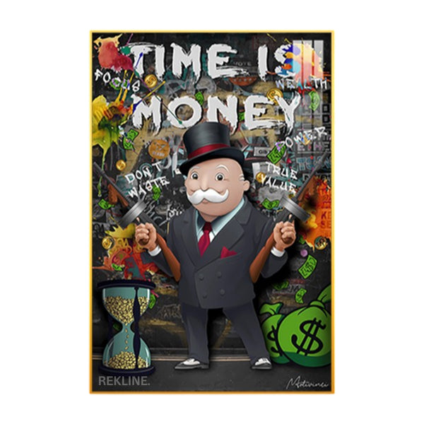 LED-lit Monopoly Man “Time Is Money” canvas in black/gold frame