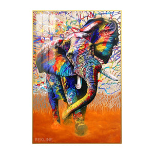 Abstract vibrant elephant painting on illuminated canvas with alloy frame