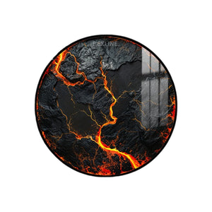 Volcanic Wall Art | 100 cm Round LED Canvas in Gold or Black Frame | Lava-Inspired Feature Piece with Gloss Finish | By REKLINE