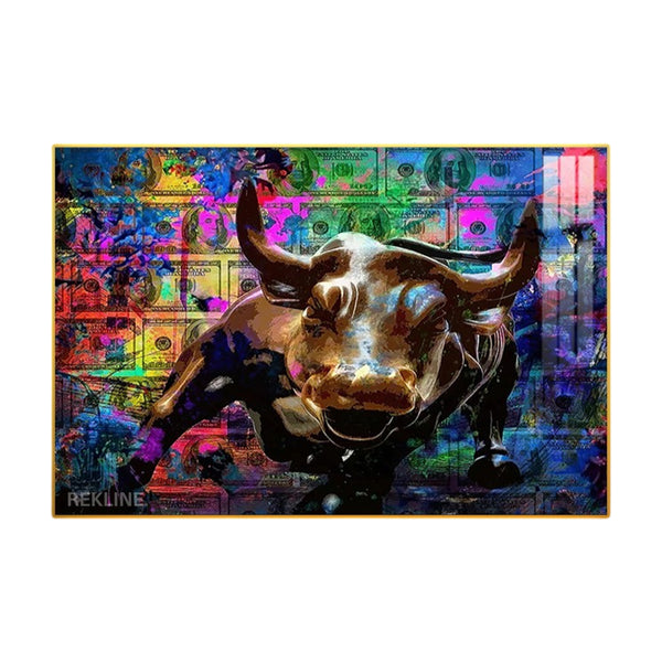 Bright neon-abstract bull silhouette on a 150×100 cm LED canvas