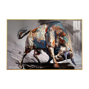 Abstract bull in dynamic pose, backlit by LED under glossy crystal-porcelain