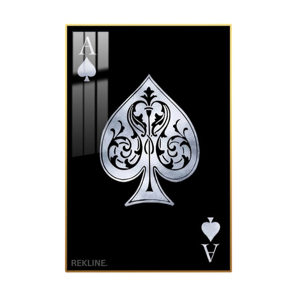 Ace of Spades Wall Art | LED-Illuminated Playing Card 100×150cm Canvas with Glow Frame in Black Or Gold | By REKLINE