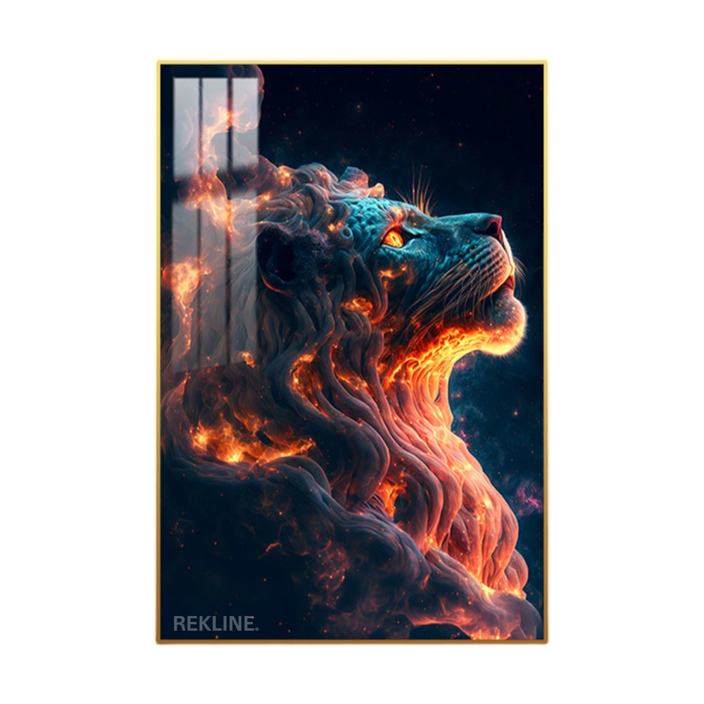 Lion Canvas Wall Art | 100×150 cm LED Feature in Gold or Black Frame | Adds Power to Modern Spaces | By REKLINE