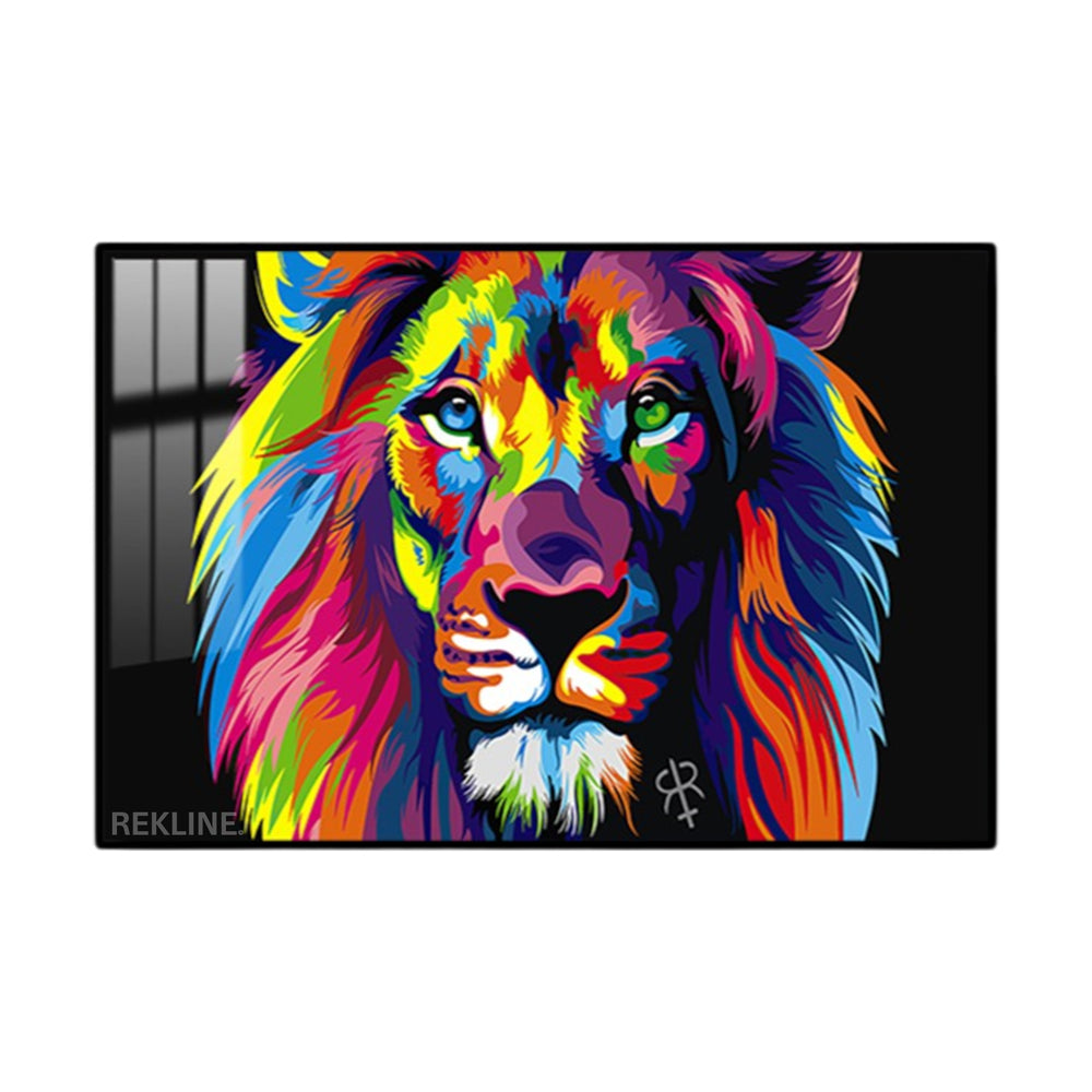Horizontal 150×100 cm LED lion head painting in vibrant hues