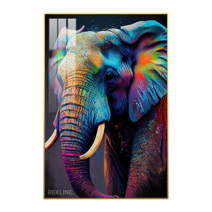 Abstract colourful elephant painting on illuminated canvas with alloy frame