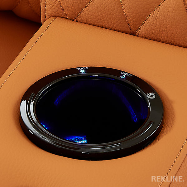 Home Cinema Chair in Orange Real Leather | Luxury for Gaming & Movie Theatre Seating | Electric Recliner with Power Headrest & Automatic Lumbar Support | Assisi by REKLINE