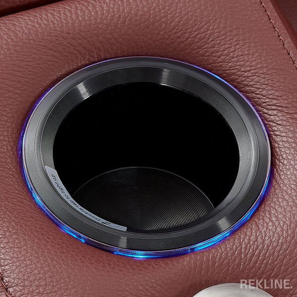 Home Cinema Chair in Red Leather | Cool, Calm, and Customisable Theatre Seating | Power Recliner Chair with 8-Point Massage & Power Headrest | Capri by REKLINE