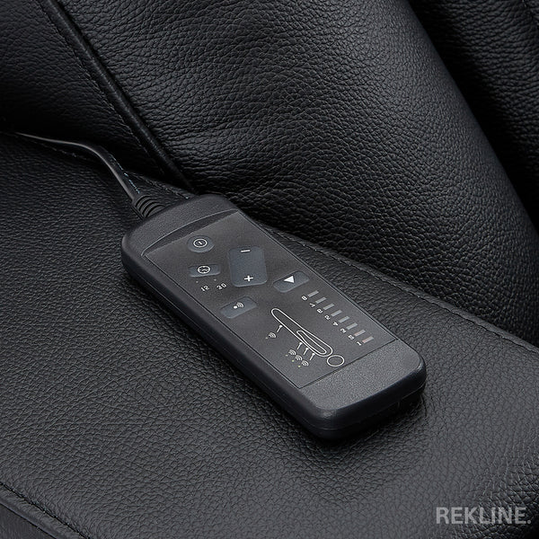 Home Cinema Chair in Black Real Leather | Luxury for Gaming & Movie Theatre Seating | Electric Recliner with 8-Point Massage & Power Headrest | Capri by REKLINE