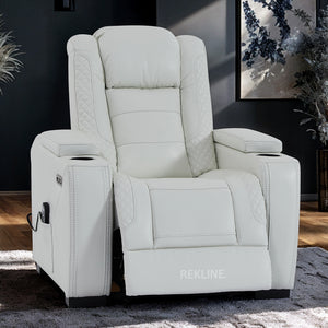 Home Cinema Chair in White Real Leather | Luxury for Gaming & Movie Theatre Seating | Electric Recliner with 8-Point Massage, Heated Seats & Power Headrests | Napoli by REKLINE