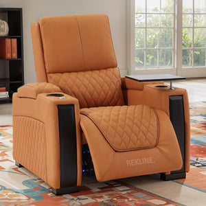 Home Cinema Chair in Orange Real Leather | Luxury for Gaming & Movie Theatre Seating | Electric Recliner with Power Headrest & Automatic Lumbar Support | Assisi by REKLINE