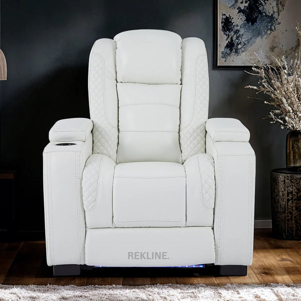 Home Cinema Chair in White Real Leather | Luxury for Gaming & Movie Theatre Seating | Electric Recliner with 8-Point Massage, Heated Seats & Power Headrests | Napoli by REKLINE