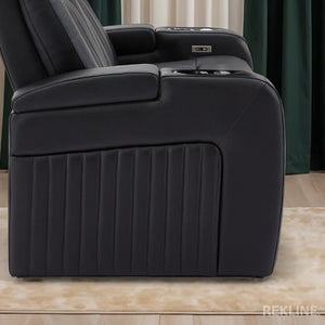 Home Cinema Chair in Black Real Leather | Luxury for Gaming & Movie Theatre Seating | Electric Recliner with 8-Point Massage & Power Headrest | Capri by REKLINE