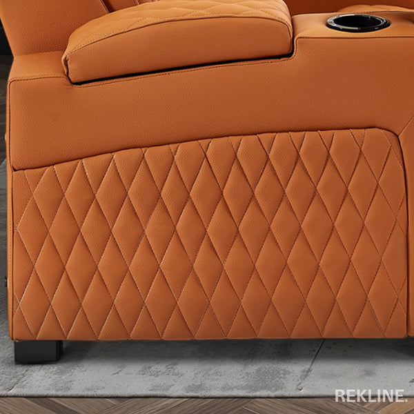 Home Cinema Chair in Orange Real Leather | Luxury for Gaming & Movie Theatre Seating | Electric Recliner with Power Headrest & Automatic Lumbar Support | Assisi by REKLINE