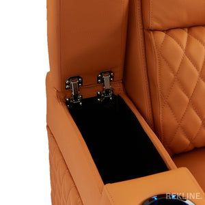 Home Cinema Chair in Orange Real Leather | Luxury for Gaming & Movie Theatre Seating | Electric Recliner with Power Headrest & Automatic Lumbar Support | Assisi by REKLINE