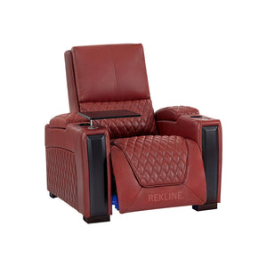 Home Cinema Chair in Red Real Leather | Luxury for Gaming & Movie Theatre Seating | Electric Recliner with Power Headrest & Automatic Lumbar Support | Assisi by REKLINE