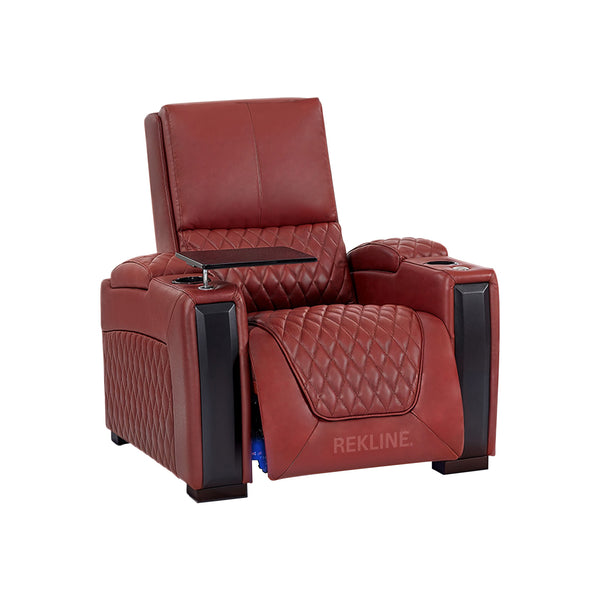 Home Cinema Chair in Red Real Leather | Luxury for Gaming & Movie Theatre Seating | Electric Recliner with Power Headrest & Automatic Lumbar Support | Assisi by REKLINE