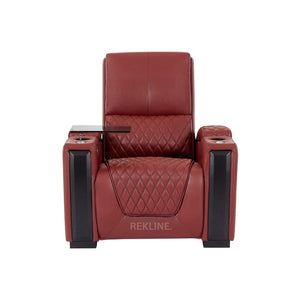 Home Cinema Chair in Red Real Leather | Luxury for Gaming & Movie Theatre Seating | Electric Recliner with Power Headrest & Automatic Lumbar Support | Assisi by REKLINE