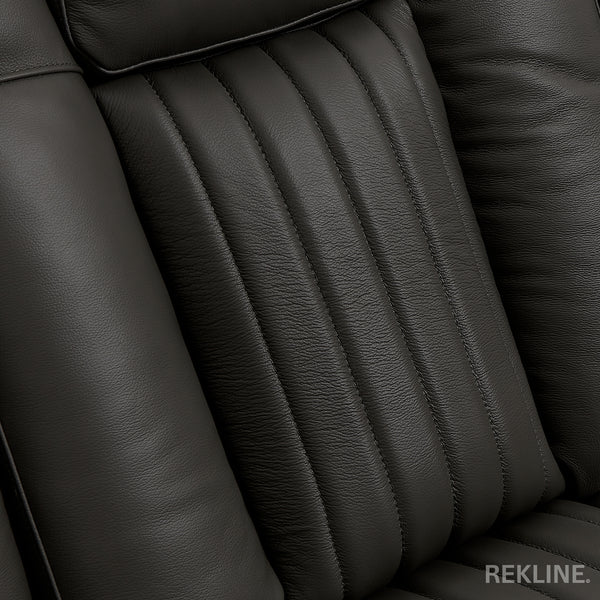 Home Cinema Chair in Grey Real Leather | Luxury for Gaming & Movie Theatre Seating | Electric Recliner with 8-Point Massage & Power Headrest | Capri by REKLINE