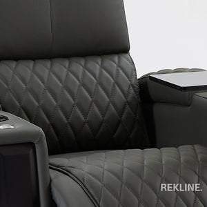 Home Cinema Chair in Grey Real Leather | Luxury for Gaming & Movie Theatre Seating | Electric Recliner with Power Headrest & Automatic Lumbar Support | Assisi by REKLINE