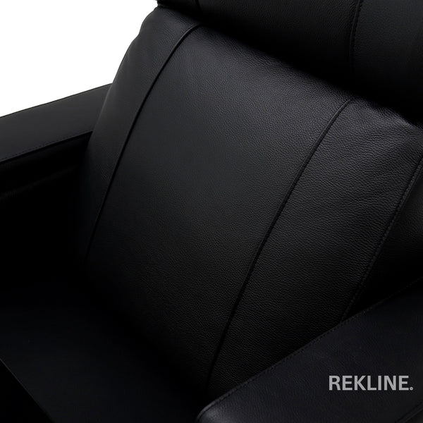 Home Cinema Chair in Black Real Leather | Luxury Movie Theatre Seating | Electric Recliner with Padded Headrest & Lumbar Support | Rimini by REKLINE
