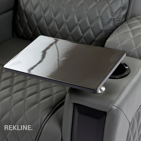 Home Cinema Chair in Grey Real Leather | Luxury for Gaming & Movie Theatre Seating | Electric Recliner with Power Headrest & Automatic Lumbar Support | Assisi by REKLINE