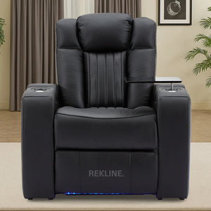 Home Cinema Chair in Black Real Leather | Luxury for Gaming & Movie Theatre Seating | Electric Recliner with 8-Point Massage & Power Headrest | Capri by REKLINE