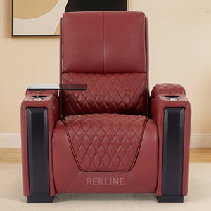 Home Cinema Chair in Red Real Leather | Luxury for Gaming & Movie Theatre Seating | Electric Recliner with Power Headrest & Automatic Lumbar Support | Assisi by REKLINE