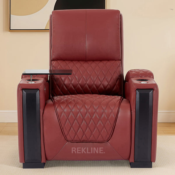 Home Cinema Chair in Red Real Leather | Luxury for Gaming & Movie Theatre Seating | Electric Recliner with Power Headrest & Automatic Lumbar Support | Assisi by REKLINE
