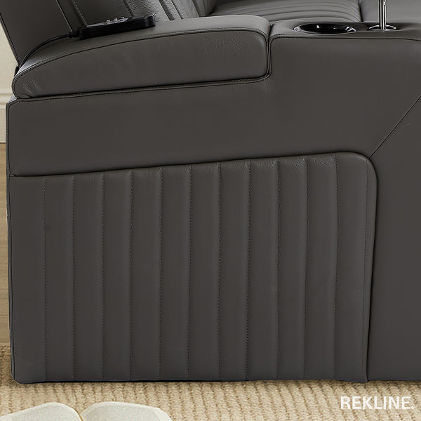 Home Cinema Chair in Grey Real Leather | Luxury for Gaming & Movie Theatre Seating | Electric Recliner with 8-Point Massage & Power Headrest | Capri by REKLINE