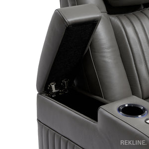 Home Cinema Chair in Grey Real Leather | Luxury for Gaming & Movie Theatre Seating | Electric Recliner with 8-Point Massage & Power Headrest | Capri by REKLINE