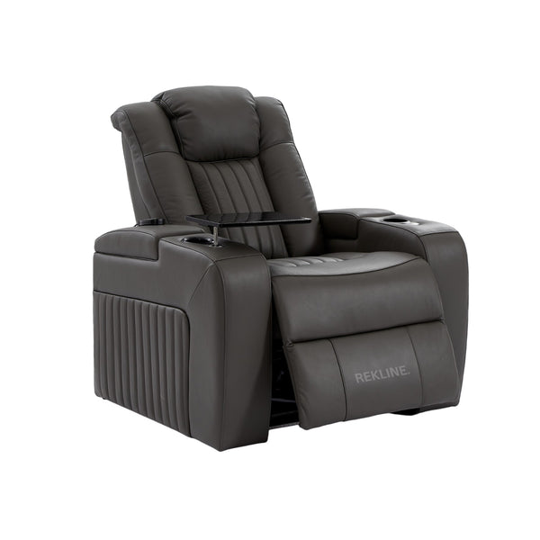 Home Cinema Chair in Grey Real Leather | Luxury for Gaming & Movie Theatre Seating | Electric Recliner with 8-Point Massage & Power Headrest | Capri by REKLINE