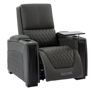 Home Cinema Chair in Grey Real Leather | Luxury for Gaming & Movie Theatre Seating | Electric Recliner with Power Headrest & Automatic Lumbar Support | Assisi by REKLINE