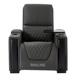 Home Cinema Chair in Grey Real Leather | Luxury for Gaming & Movie Theatre Seating | Electric Recliner with Power Headrest & Automatic Lumbar Support | Assisi by REKLINE