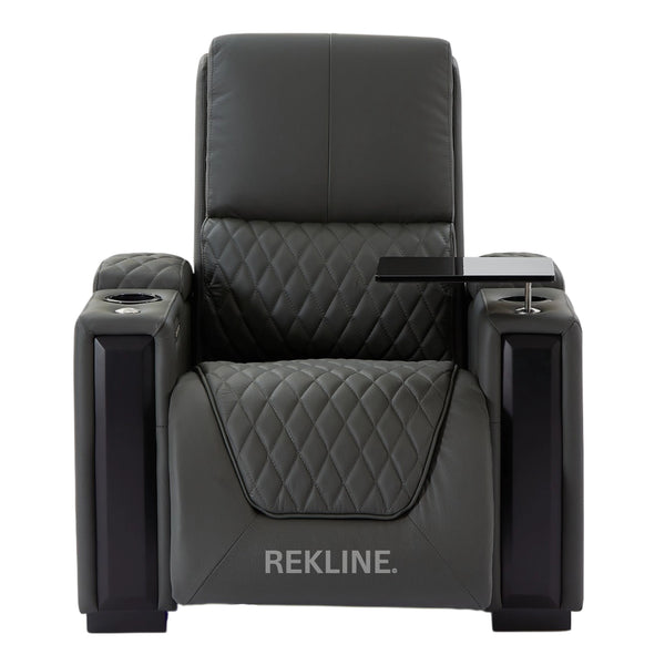 Home Cinema Chair in Grey Real Leather | Luxury for Gaming & Movie Theatre Seating | Electric Recliner with Power Headrest & Automatic Lumbar Support | Assisi by REKLINE