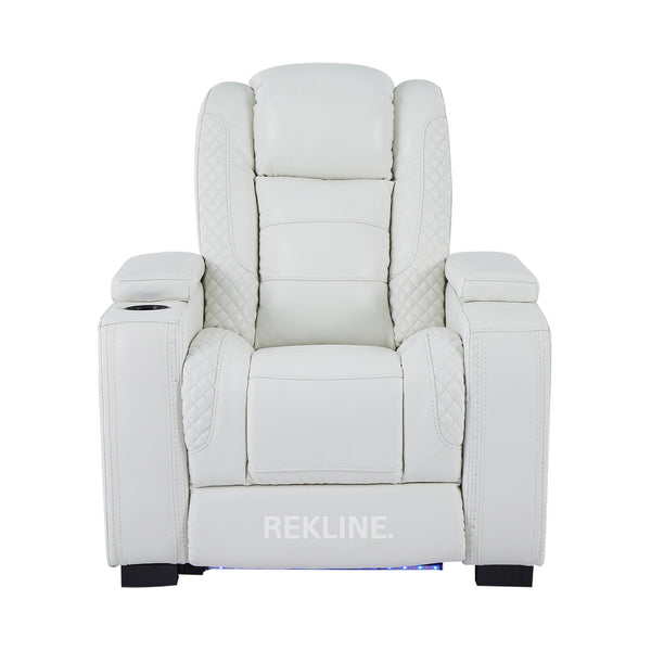 Home Cinema Chair in White Real Leather | Luxury for Gaming & Movie Theatre Seating | Electric Recliner with 8-Point Massage, Heated Seats & Power Headrests | Napoli by REKLINE