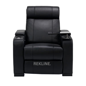 Home Cinema Chair in Black Real Leather | Luxury Movie Theatre Seating | Electric Recliner with Padded Headrest & Lumbar Support | Rimini by REKLINE