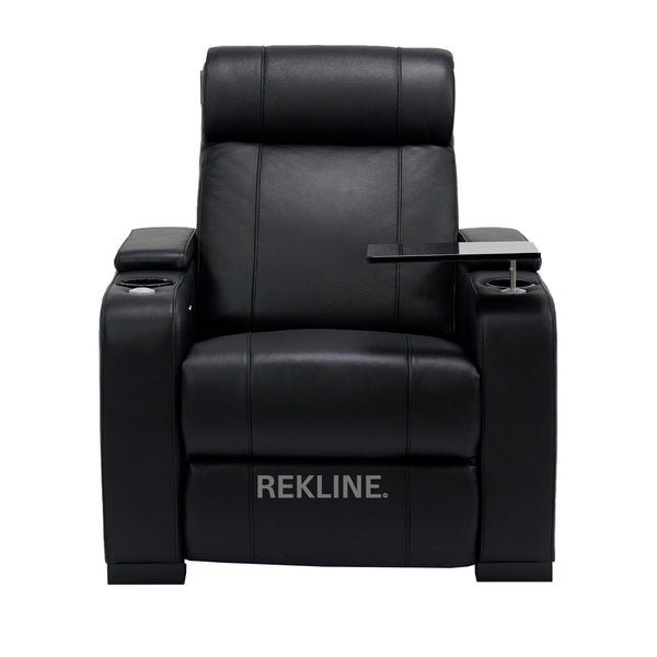 Home Cinema Chair in Black Real Leather | Luxury Movie Theatre Seating | Electric Recliner with Padded Headrest & Lumbar Support | Rimini by REKLINE
