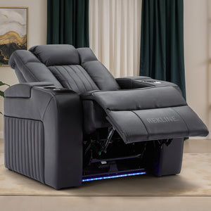 Home Cinema Chair in Black Real Leather | Luxury for Gaming & Movie Theatre Seating | Electric Recliner with 8-Point Massage & Power Headrest | Capri by REKLINE