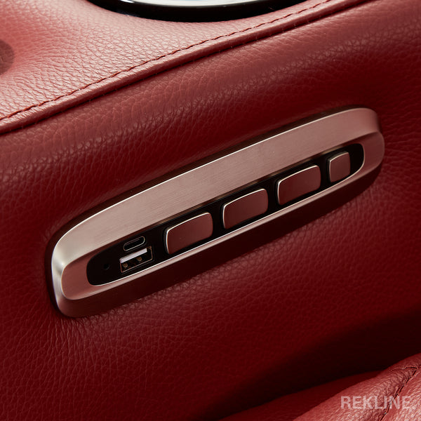 Home Cinema Chair in Red Real Leather | Luxury for Gaming & Movie Theatre Seating | Electric Recliner with Power Headrest & Automatic Lumbar Support | Assisi by REKLINE