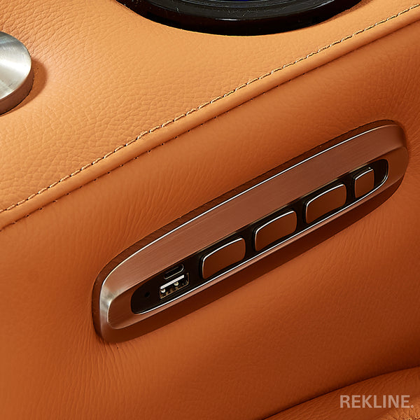 Home Cinema Chair in Orange Real Leather | Luxury for Gaming & Movie Theatre Seating | Electric Recliner with Power Headrest & Automatic Lumbar Support | Assisi by REKLINE