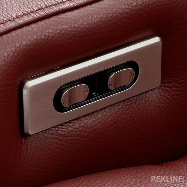 Home Cinema Chair in Red Leather | Cool, Calm, and Customisable Theatre Seating | Power Recliner Chair with 8-Point Massage & Power Headrest | Capri by REKLINE