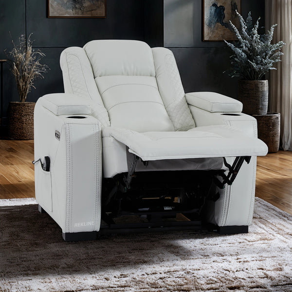 Home Cinema Chair in White Real Leather | Luxury for Gaming & Movie Theatre Seating | Electric Recliner with 8-Point Massage, Heated Seats & Power Headrests | Napoli by REKLINE