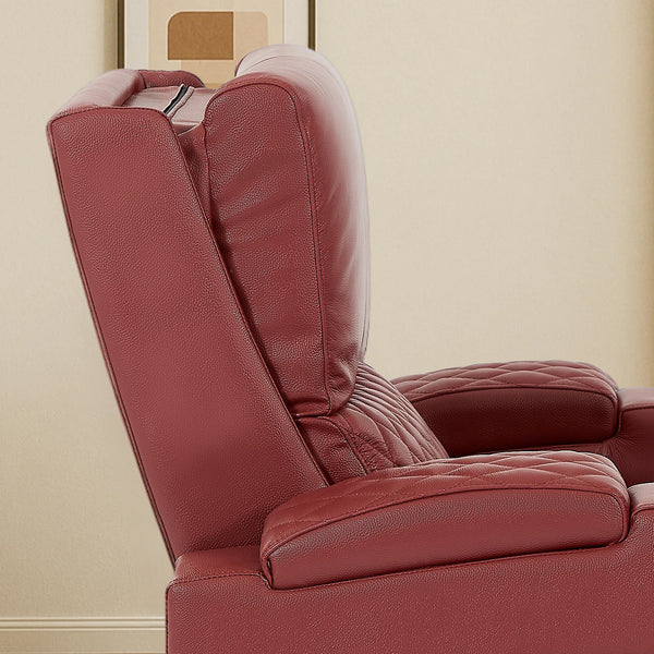 Home Cinema Chair in Red Real Leather | Luxury for Gaming & Movie Theatre Seating | Electric Recliner with Power Headrest & Automatic Lumbar Support | Assisi by REKLINE