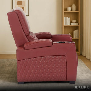 Home Cinema Chair in Red Real Leather | Luxury for Gaming & Movie Theatre Seating | Electric Recliner with Power Headrest & Automatic Lumbar Support | Assisi by REKLINE