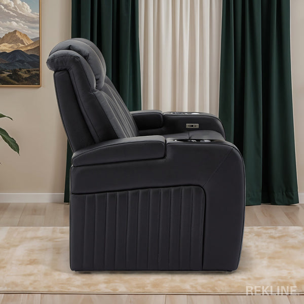 Home Cinema Chair in Black Real Leather | Luxury for Gaming & Movie Theatre Seating | Electric Recliner with 8-Point Massage & Power Headrest | Capri by REKLINE