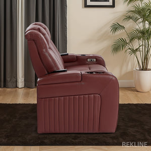 Home Cinema Chair in Red Leather | Cool, Calm, and Customisable Theatre Seating | Power Recliner Chair with 8-Point Massage & Power Headrest | Capri by REKLINE