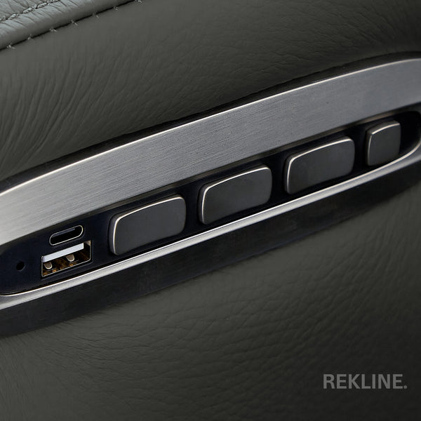 Home Cinema Chair in Grey Real Leather | Luxury for Gaming & Movie Theatre Seating | Electric Recliner with Power Headrest & Automatic Lumbar Support | Assisi by REKLINE