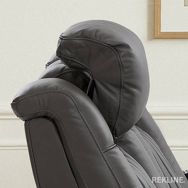 Home Cinema Chair in Grey Real Leather | Luxury for Gaming & Movie Theatre Seating | Electric Recliner with 8-Point Massage & Power Headrest | Capri by REKLINE